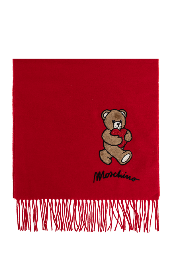 Red Wool scarf with a distinctive teddy bear motif Moschino